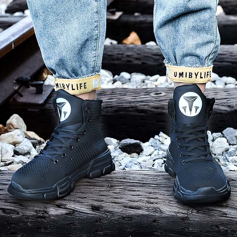 Herren Stahlkappenstiefel Winter Warm Komfortable Industriekonstruktion Rutschfeste Tennisarbeitssicherheitsschuhe