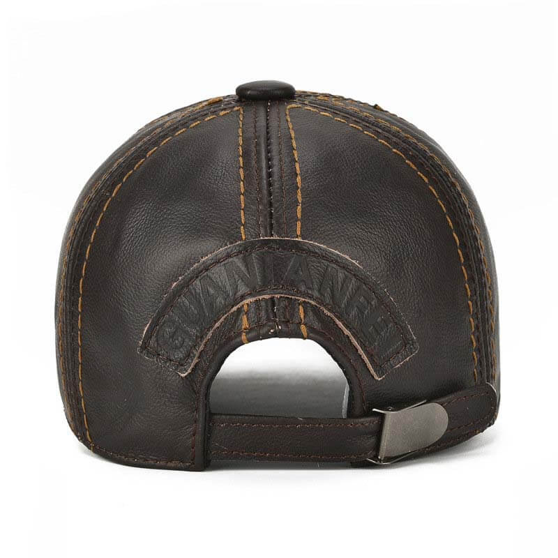 Men's cowhide leather baseball cap casual cozy high -quality sun shade leather cap adjustable