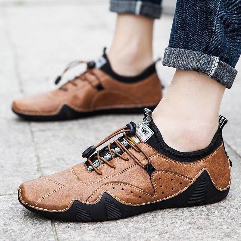 Men hand sew microras leather breathable slipproof soft, casual handmade handle