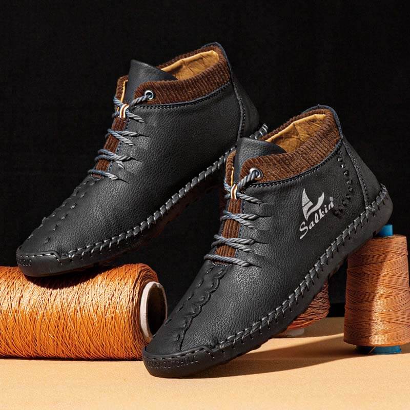Men microfiber leather hand seams breathable soft short splicing lace -up shoes leisure shoes