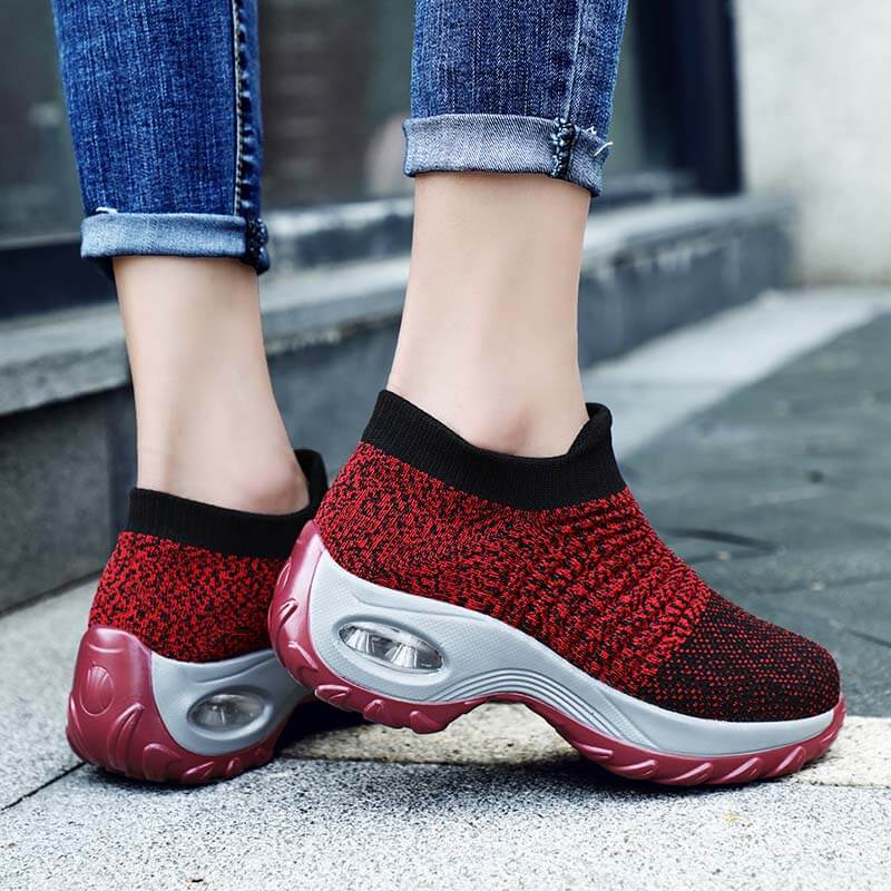 Damen Flying Woven Knit Sports Slip-on Freizeitschuhe