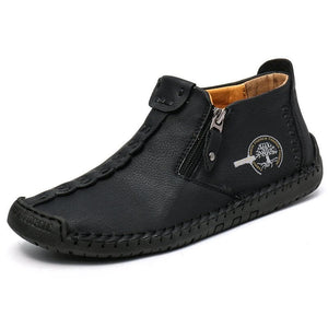 Men's hand sew leather slipproof side zipper leisure boot