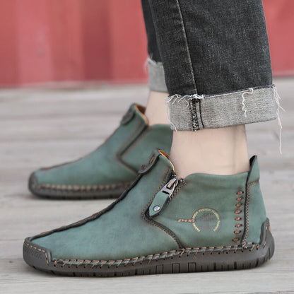 Herren Hand Nähen Leder rutschfeste Seite Reißverschluss Freizeitstiefel