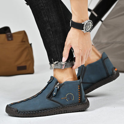 Herren Hand Nähen Leder rutschfeste Seite Reißverschluss Freizeitstiefel