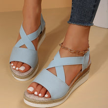 Lade das Bild in den Galerie-Viewer, Damen Sommer Gummiband Keilabsatz Dicker Boden Sandalen Peep-Toe Schuhe
