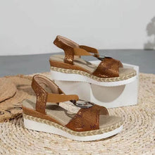Lade das Bild in den Galerie-Viewer, Damen Metallschnalle Hanfseil Keilabsatz Strandsandalen Peep-Toe-Schuhe
