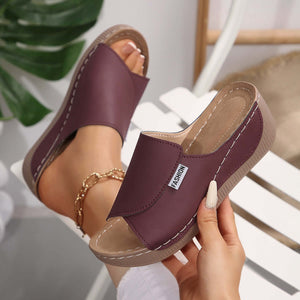 Damen Sandalen mit Keilabsatz und einem Riemen, Sommer, Strand, Outdoor, Peep-Toe-Schuhe