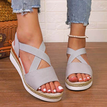 Cargar imagen en el visor de la galería, Damen Sommer Gummiband Keilabsatz Dicker Boden Sandalen Peep-Toe Schuhe

