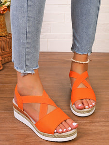 Damen Sommer Gummiband Keilabsatz Dicker Boden Sandalen Peep-Toe Schuhe