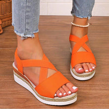 Cargar imagen en el visor de la galería, Damen Sommer Gummiband Keilabsatz Dicker Boden Sandalen Peep-Toe Schuhe
