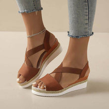 Cargar imagen en el visor de la galería, Damen Sommer Gummiband Keilabsatz Dicker Boden Sandalen Peep-Toe Schuhe
