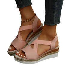 Lade das Bild in den Galerie-Viewer, Damen Sommer Gummiband Keilabsatz Dicker Boden Sandalen Peep-Toe Schuhe
