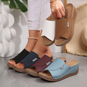 Damen Sandalen mit Keilabsatz und einem Riemen, Sommer, Strand, Outdoor, Peep-Toe-Schuhe