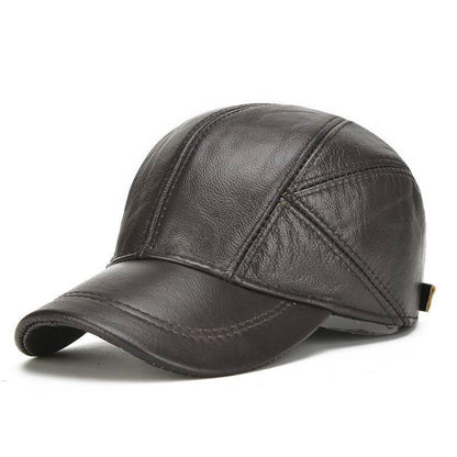 Capas de béisbol de cuero real de invierno para hombres con aletas de oreja al aire libre Camionador cálido sombreros ajustables ajustables