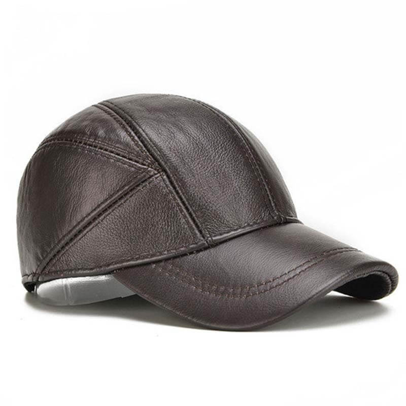 Capas de béisbol de cuero real de invierno para hombres con aletas de oreja al aire libre Camionador cálido sombreros ajustables ajustables