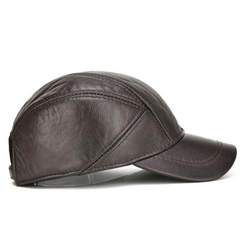 Capas de béisbol de cuero real de invierno para hombres con aletas de oreja al aire libre Camionador cálido sombreros ajustables ajustables