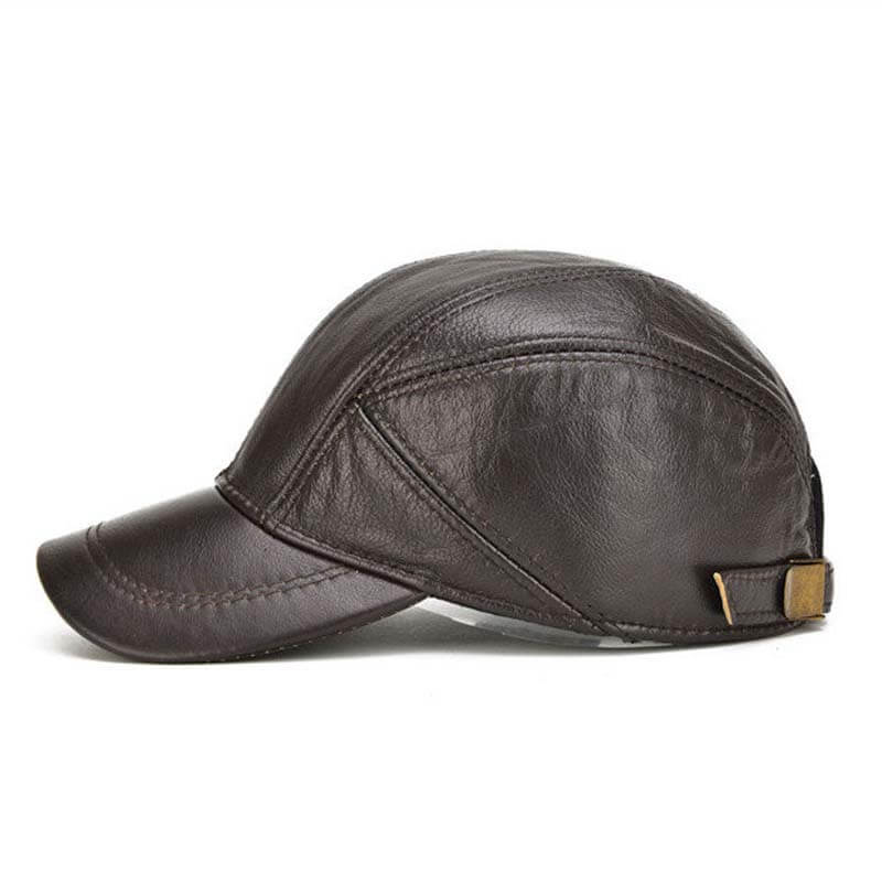Capas de béisbol de cuero real de invierno para hombres con aletas de oreja al aire libre Camionador cálido sombreros ajustables ajustables