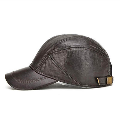 Capas de béisbol de cuero real de invierno para hombres con aletas de oreja al aire libre Camionador cálido sombreros ajustables ajustables