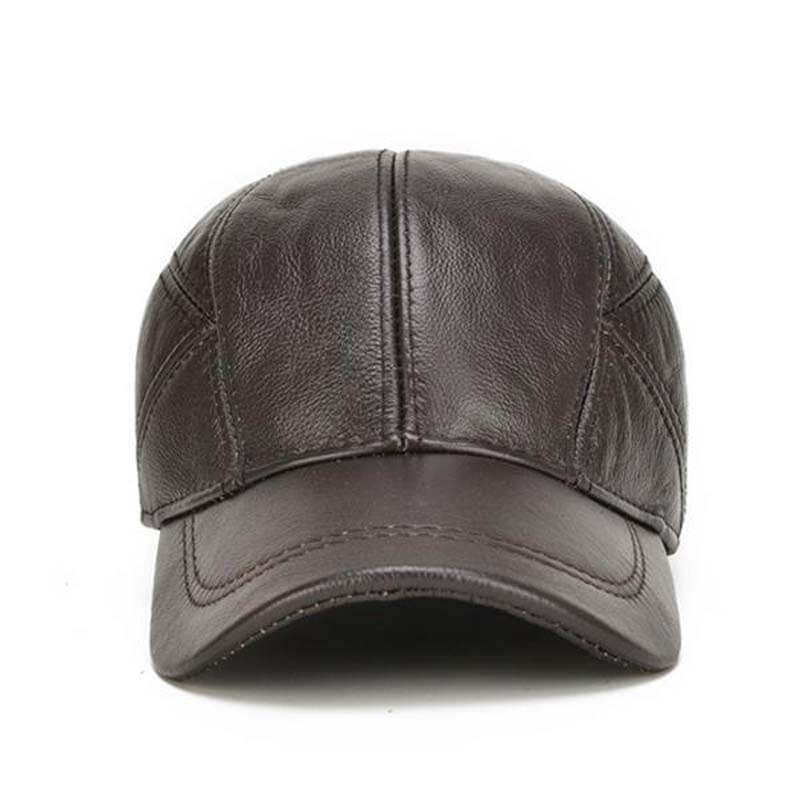 Capas de béisbol de cuero real de invierno para hombres con aletas de oreja al aire libre Camionador cálido sombreros ajustables ajustables
