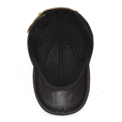 Capas de béisbol de cuero real de invierno para hombres con aletas de oreja al aire libre Camionador cálido sombreros ajustables ajustables