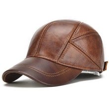 Lade das Bild in den Galerie-Viewer, Herren Winter echte Leder Baseball Caps mit Ohrenklappen Outdoor Warm Trucker verstellbare Hüte
