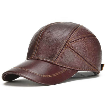 Capas de béisbol de cuero real de invierno para hombres con aletas de oreja al aire libre Camionador cálido sombreros ajustables ajustables