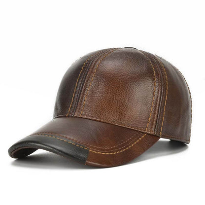 Men's cowhide leather baseball cap casual cozy high -quality sun shade leather cap adjustable