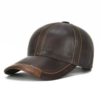 Men's cowhide leather baseball cap casual cozy high -quality sun shade leather cap adjustable