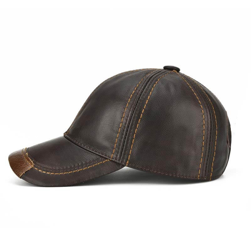 Men's cowhide leather baseball cap casual cozy high -quality sun shade leather cap adjustable