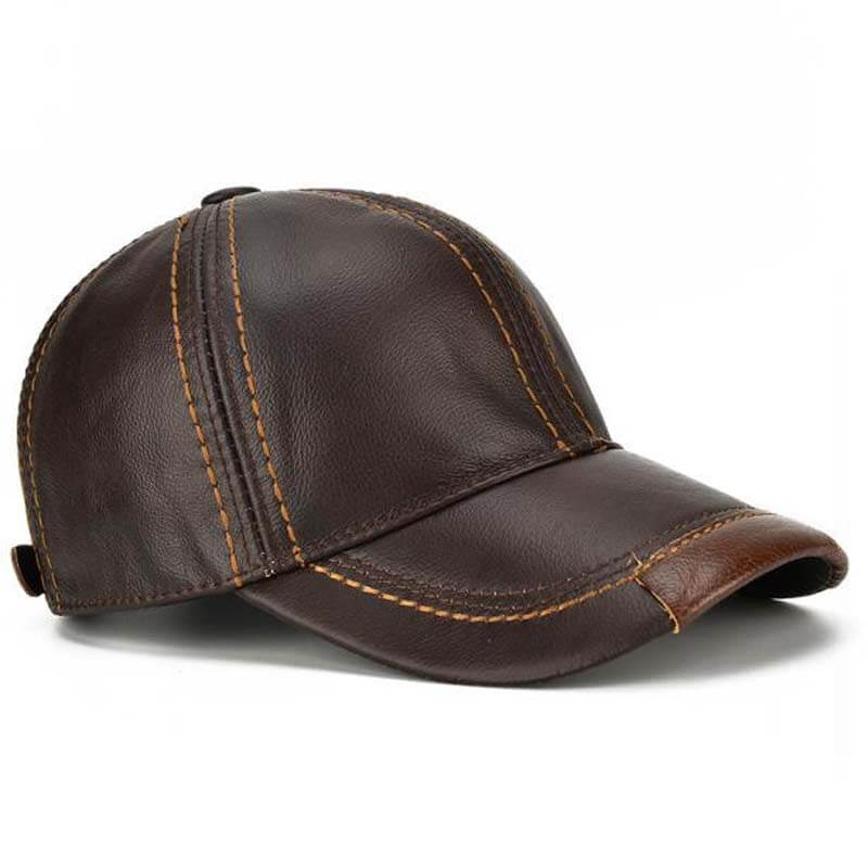 Men's cowhide leather baseball cap casual cozy high -quality sun shade leather cap adjustable