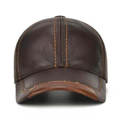 Men's cowhide leather baseball cap casual cozy high -quality sun shade leather cap adjustable