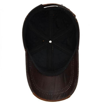 Men's cowhide leather baseball cap casual cozy high -quality sun shade leather cap adjustable