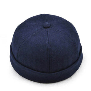 Herren Solid French Bucket Cap Flanging Schädelkappe Sailor Cap Rolled Cuff Retro Fashion Krempenlose Hüte