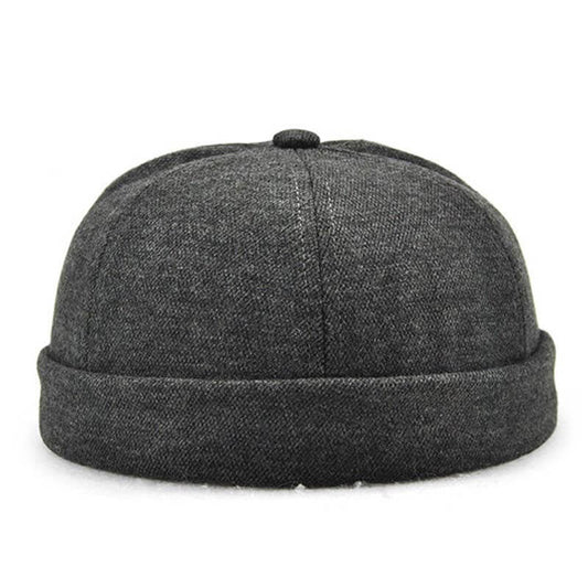 Herren Solid French Bucket Cap Flanging Schädelkappe Sailor Cap Rolled Cuff Retro Fashion Krempenlose Hüte