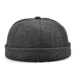 Herren Solid French Bucket Cap Flanging Schädelkappe Sailor Cap Rolled Cuff Retro Fashion Krempenlose Hüte