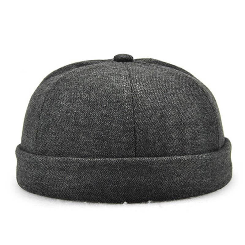 Herren Solid French Bucket Cap Flanging Schädelkappe Sailor Cap Rolled Cuff Retro Fashion Krempenlose Hüte