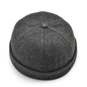 Herren Solid French Bucket Cap Flanging Schädelkappe Sailor Cap Rolled Cuff Retro Fashion Krempenlose Hüte