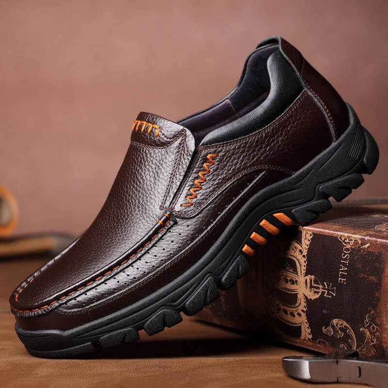 Men's real cowhide waterproof comfortable slipproof soft slip on casual oxfords