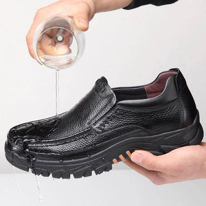 Men's real cowhide waterproof comfortable slipproof soft slip on casual oxfords
