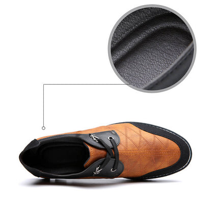 Große Männer Plaid Leder Weiche Schnürung Bequeme Freizeitschuhe
