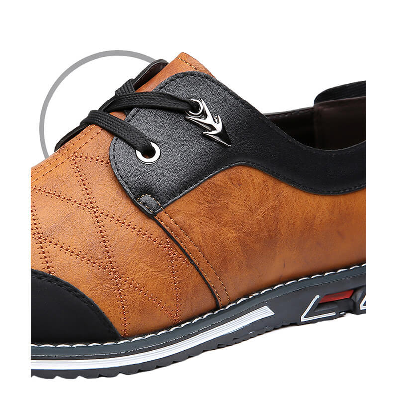 Große Männer Plaid Leder Weiche Schnürung Bequeme Freizeitschuhe