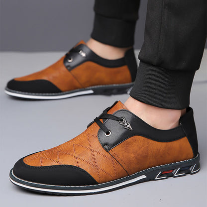Große Männer Plaid Leder Weiche Schnürung Bequeme Freizeitschuhe