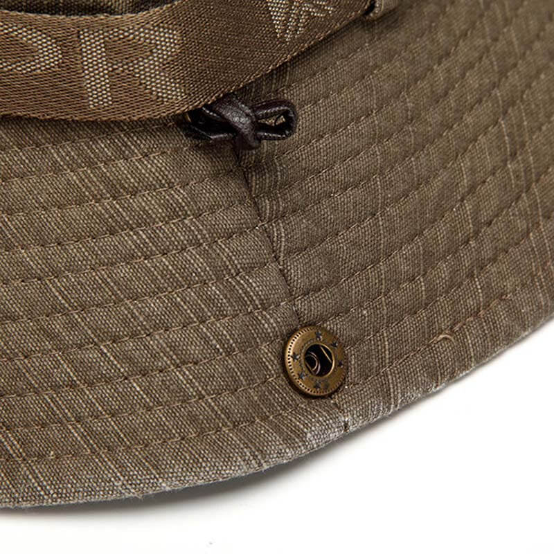 Herren Damen Baumwolle Stickerei Visier Eimer Fischerhut Faltbarer Atmungsaktiver verstellbarer Kinnriemen