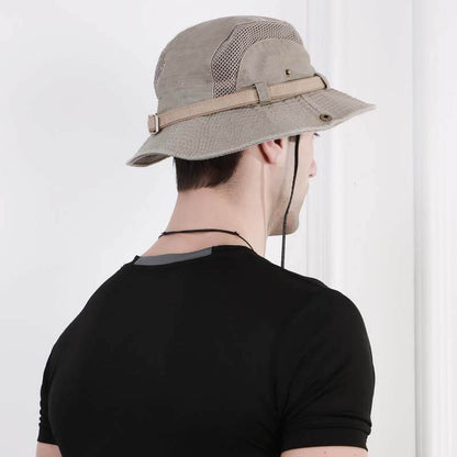 Herren Damen Baumwolle Stickerei Visier Eimer Fischerhut Faltbarer Atmungsaktiver verstellbarer Kinnriemen
