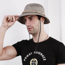 Lade das Bild in den Galerie-Viewer, Herren Damen Baumwolle Stickerei Visier Eimer Fischerhut Faltbarer Atmungsaktiver verstellbarer Kinnriemen
