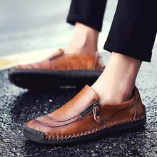 Lade das Bild in den Galerie-Viewer, Herren Hand Nähen Reißverschluss Slip-Ons Lederschuhe
