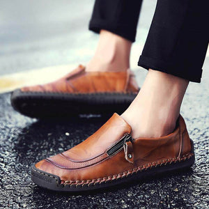 Herren Hand Nähen Reißverschluss Slip-Ons Lederschuhe