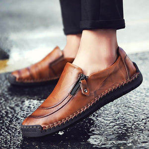 Herren Hand Nähen Reißverschluss Slip-Ons Lederschuhe
