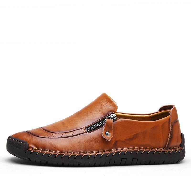 Herren Hand Nähen Reißverschluss Slip-Ons Lederschuhe