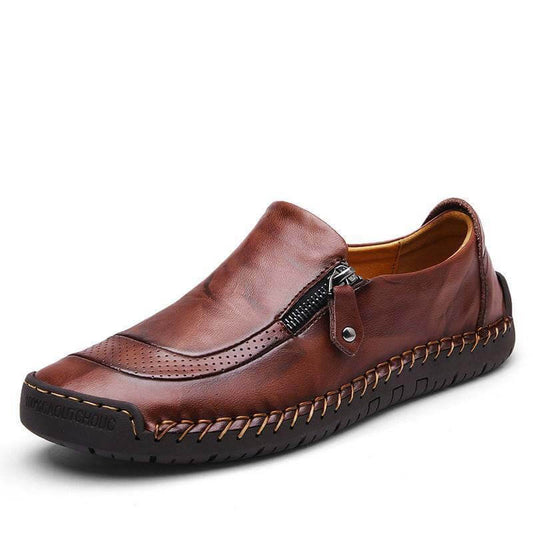 Herren Hand Nähen Reißverschluss Slip-Ons Lederschuhe